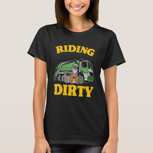 T-shirt Riding ordures déchets camion poubelle Can Raccoon (Devant)