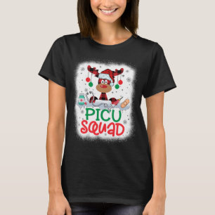 T-shirt Rindeer Bleu Plaid Santa Hat PICU Squad Nurad