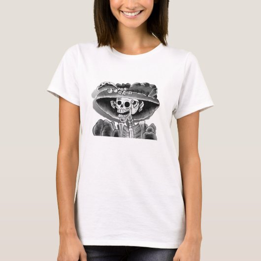 T-shirt Rire Skeleton Woman à Bonnet (Devant)
