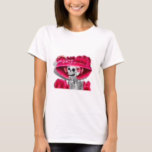 T-shirt Rire Skeleton Woman dans Red Bonnet