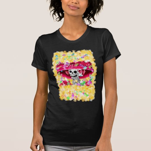 T-shirt Rire Skeleton Woman dans Red Bonnet (Devant)