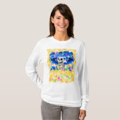 T-shirt Rire Skeleton Woman dans Yellow Bonnet (Devant entier)