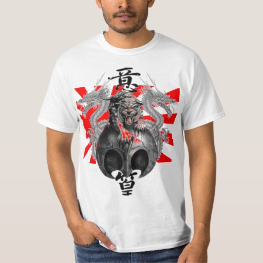 T-shirt Rising Sun Dragon Tiger - Customisé (Devant)