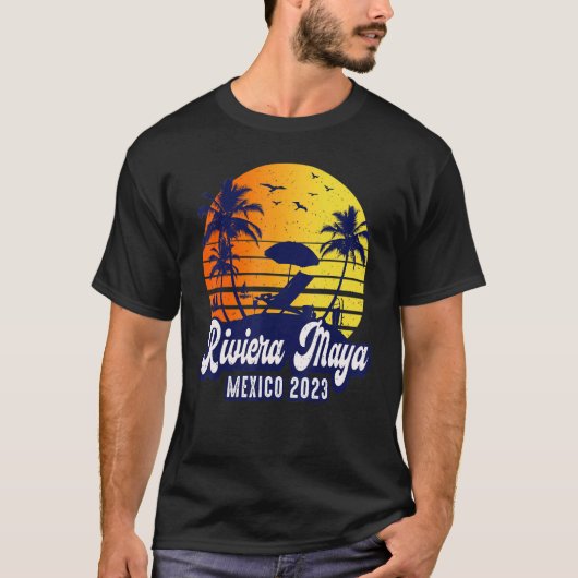 T-shirt Riviera Maya 2023 Mexique Sunset Beach Retro (Devant)