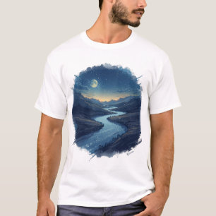 T-shirt Rivière éclairée par la lune d'étoiles coulant à t