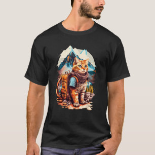 T-shirt Roaming Peaks Tourist Cat Backpacking Design