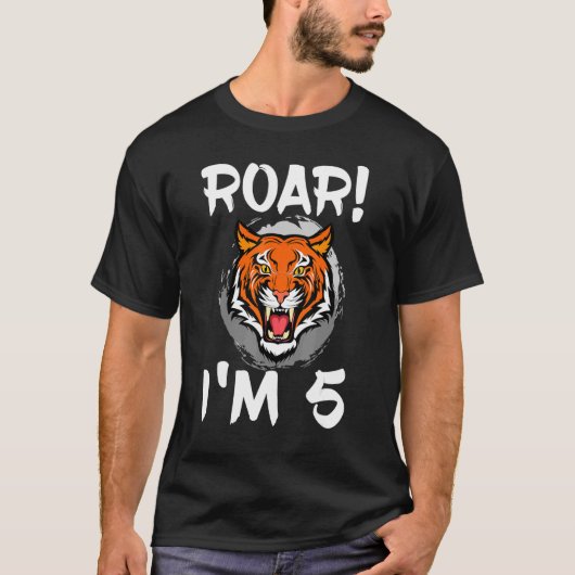T-shirt Roar I'm 5 Tiger Animal Theme Anniversaire Fête Ce (Devant)