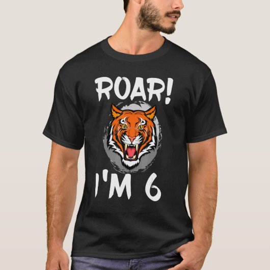 T-shirt Roar I'm 6 Tiger Animal Theme Anniversaire Fête Ce (Devant)