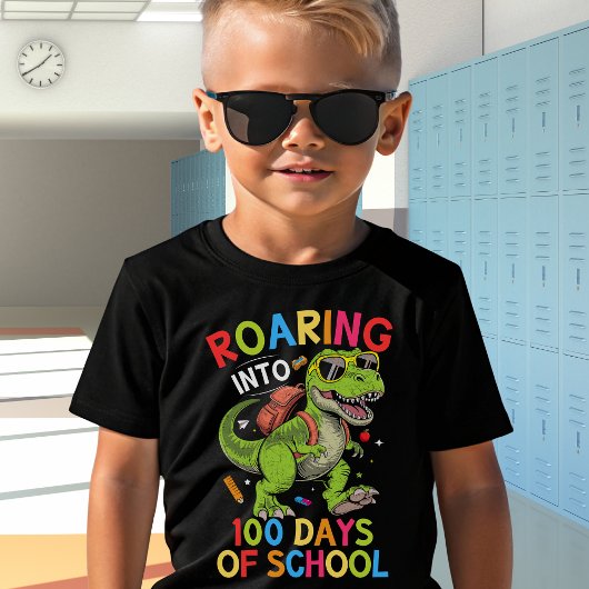 T-shirt Roaring into 100 Days of School Dinosaur– Fun Kids