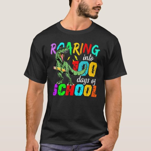 T-shirt Roaring Into 100 Days of School Dinosaur T Rex For (Devant)
