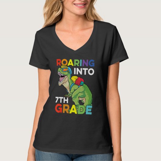 T-shirt Roaring Into 7th Grade Back To School Dinosaur Kid (Devant)