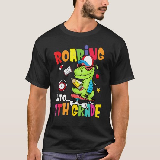 T-shirt Roaring Into 7th Grade Dinosaur Boys Kids Back To  (Devant)