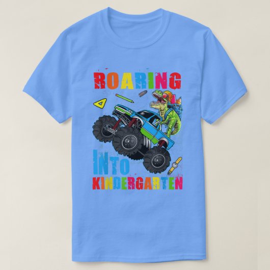 T-shirt Roaring Into Kindergarten Dinosaur Truck Back To S (Design devant)