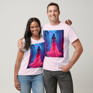 T-shirt Robe de lumière rose Cyberpunk dans une allée myst