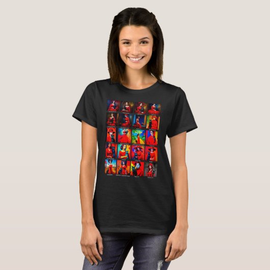 T-shirt Robe Rouge Modes d'Art Chat Noir (Devant entier)