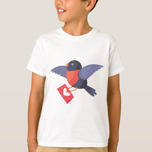 T-shirt Robin Bird Flying with Red Heart Love Letter (Devant)