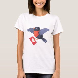 T-shirt Robin Bird volant avec lettre d'amour au cœur roug