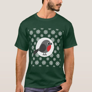 T-shirt Robin de dessin mignon avec les flocons de neige