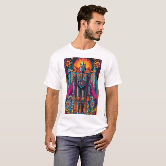 T-shirt Robo Deity Mandala — Ornate Symmetry Sci-Fi Poster (Devant entier)