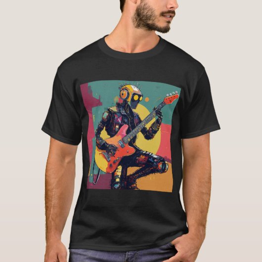 T-shirt RoboRiff Rebellion : Robot Abstrait Punk Rocker (Devant)