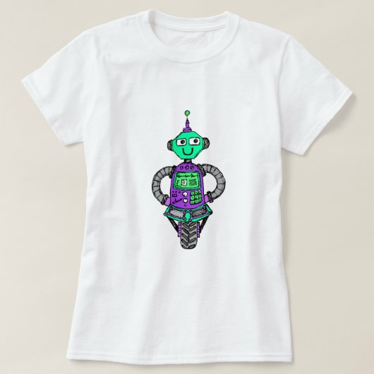 T-shirt Robot Arnie, violet et vert (Design devant)