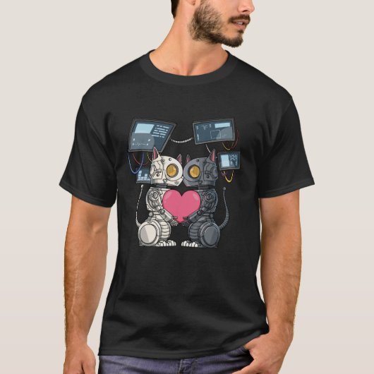 T-shirt Robot Chat en amour pour un ingénieur robotique (Devant)