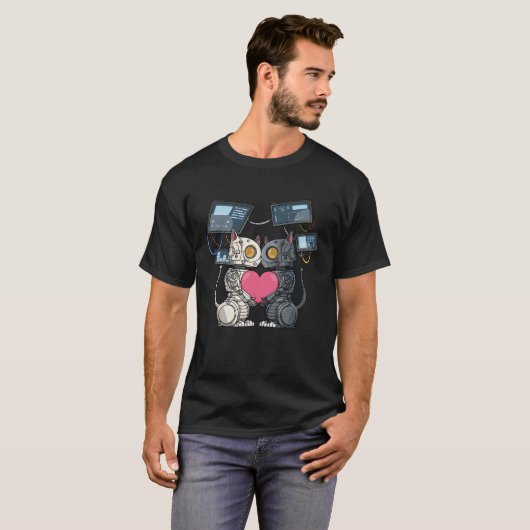 T-shirt Robot Chat en amour pour un ingénieur robotique (Devant entier)