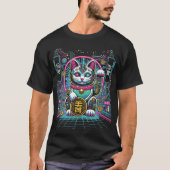 T-shirt Robot Cyberpunk Maneki Neko Chat Lucky, Argent (Devant)