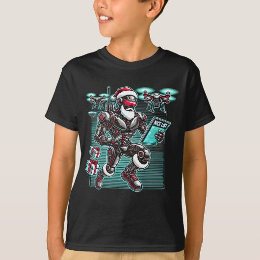 T-shirt Robot de Noël alimenté par l'IA avec des drones et (Devant)