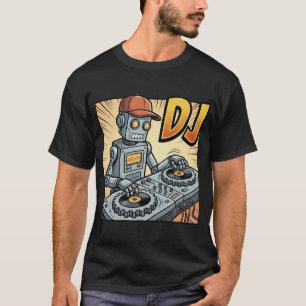 T-shirt Robot DJ Casquette Cool Rétro Dessin Animé