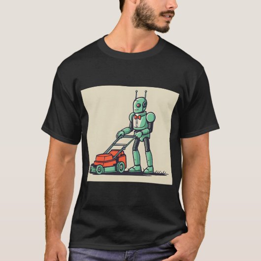 T-shirt Robot et tondeuse Retro Sci Fi (Devant)