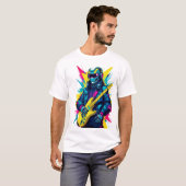 T-Shirt Robot Guitariste Cyberpunk Synthwave Art (Devant entier)