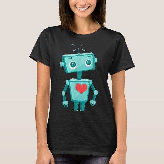T-shirt Robot Heart Valentine's Day For Kids Girls  (Devant)