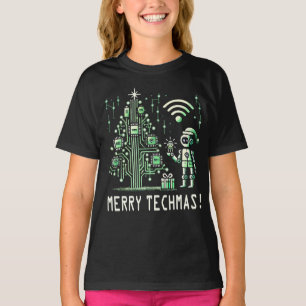 T-shirt Robot IA avec arbre de Noël Tech - Joyeux Techmas