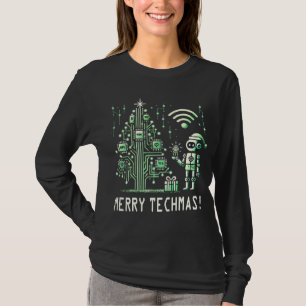 T-shirt Robot IA avec arbre de Noël Tech - Joyeux Techmas