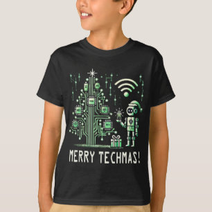 T-shirt Robot IA avec arbre de Noël Tech - Joyeux Techmas