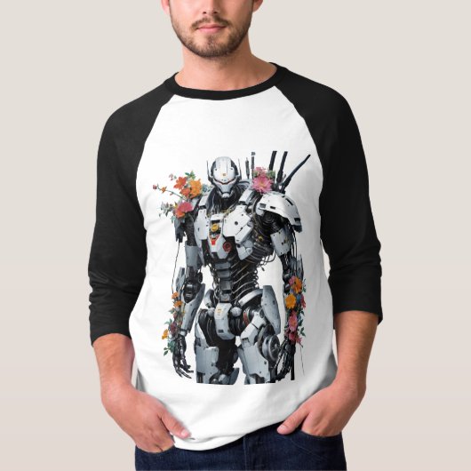 T-shirt Robot Méca Avec Fleurs (Devant)