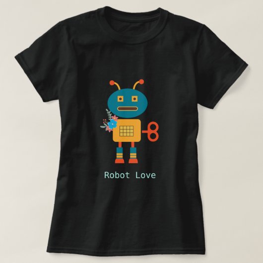 T-shirt Robot mignon avec design fleuri (Design devant)