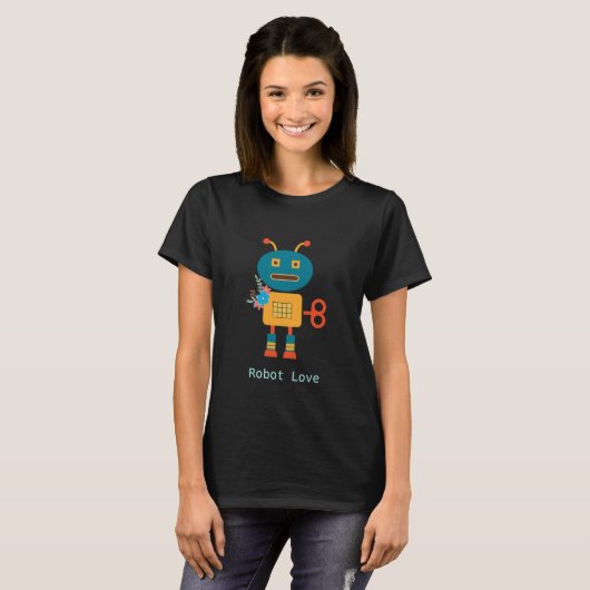 T-shirt Robot mignon avec design fleuri (Devant entier)