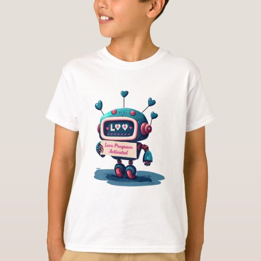 T-shirt Robot mignon Joyeux Valentines Aimer Texte Tee, Am (Devant)