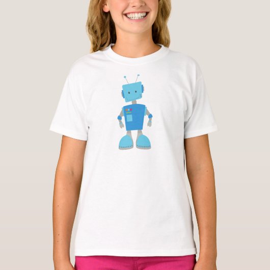 T-shirt Robot mou, Robot drôle, Robot idiot, Robot bleu (Devant)