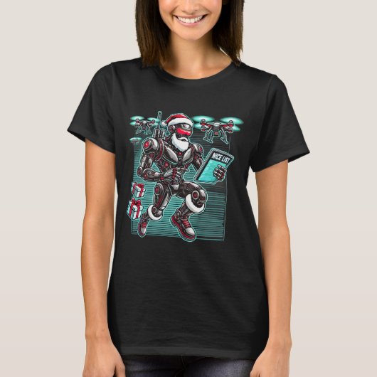 T-shirt Robot Père Noël propulsé par IA avec drones et Noë (Devant)