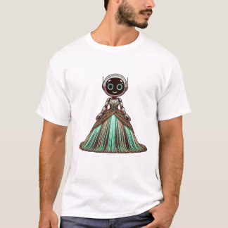 T-shirt Robot portant une robe brillante ornée.