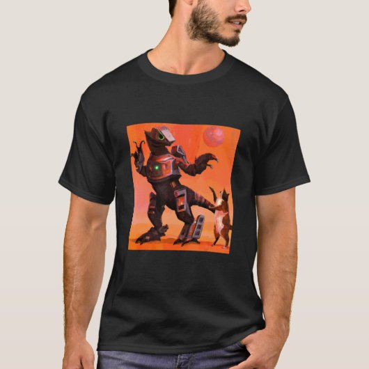 T-shirt Robot Rex dansant avec l'art du chat (Devant)