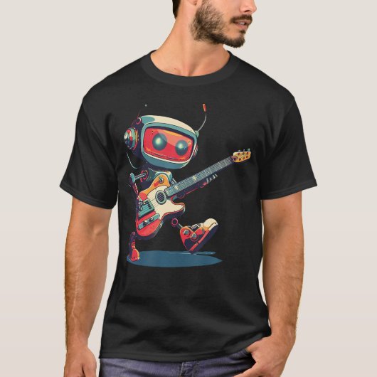 T-shirt Robot Rock Incroyable Avec Guitare Électrique En M (Devant)