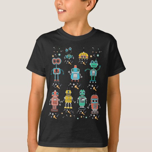 T-shirt Robotique Ingénierie Cute Retro Coloré Robot Col (Devant)