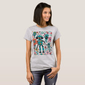 T-shirt Robots Et Fleurs Rétro Mignons (Devant entier)
