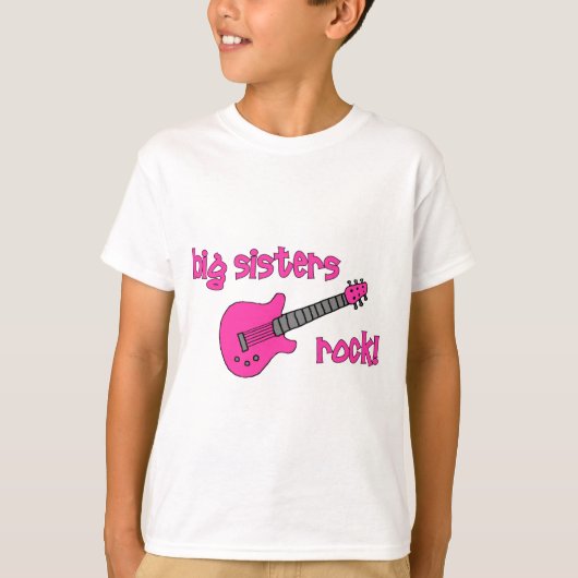 T-shirt Roche de grandes soeurs ! avec la guitare rose (Devant)