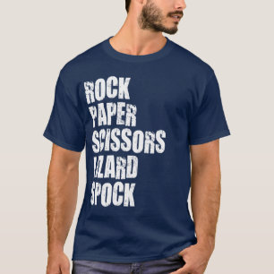 T-shirt Roche, papier, ciseaux, lézard, Spock et règles