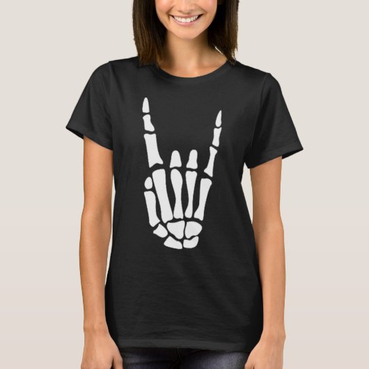T-shirt Rocher sur squelette Signe main - Hallowee minimal (Devant)